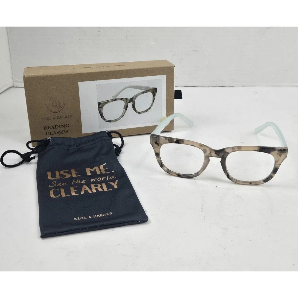 ZiGi & MARAiS Reading Glasses +1.5 Soothing Sea Tort Amber Blue Light Block Box